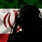 Iran agent spying, flag background