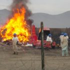 Burn pit at US military base in Afghanistan