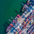 Aerial photo of containers at a port