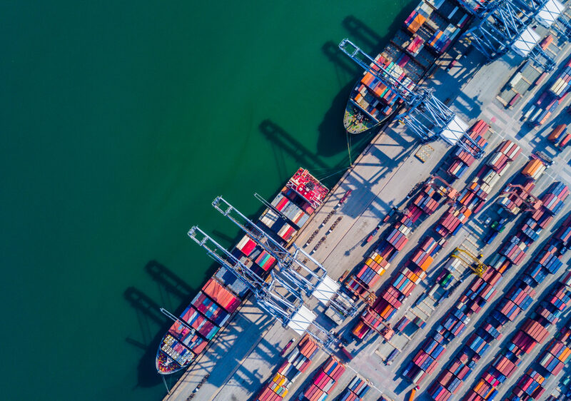 Aerial photo of containers at a port