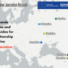 A map of Eastern Europe with dots on capital cities of Armenia, Azerbaijan, Belarus, Georgia, Moldova, Russia, Ukraine.